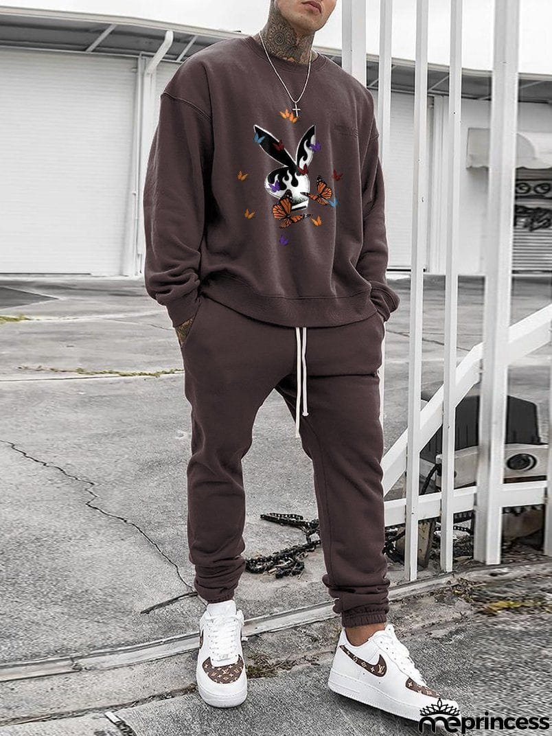 Comfy Mens Track Suits Printed Long Sleeve Sweatshirt + Track Pants