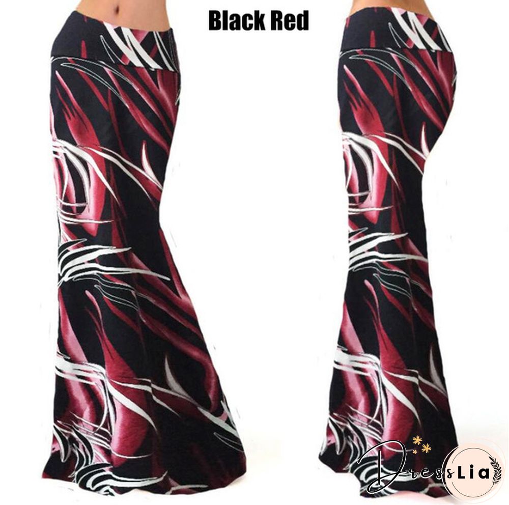 Womenufashion Summer Long Skirts Maxi Skirt Floral Print Casual Skirts High Waist Long Dress Plus Size