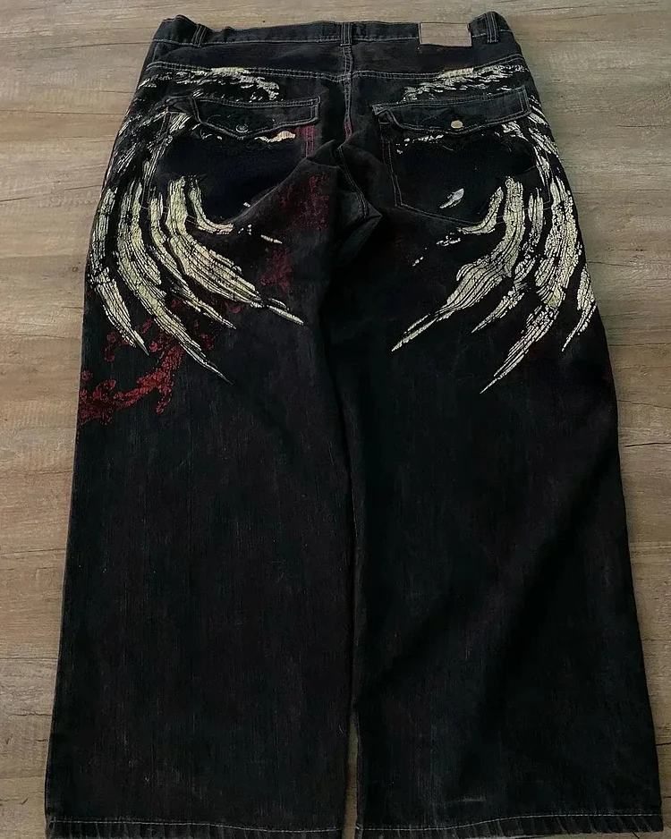 Y2K Gothic Wing Embroidery Pant