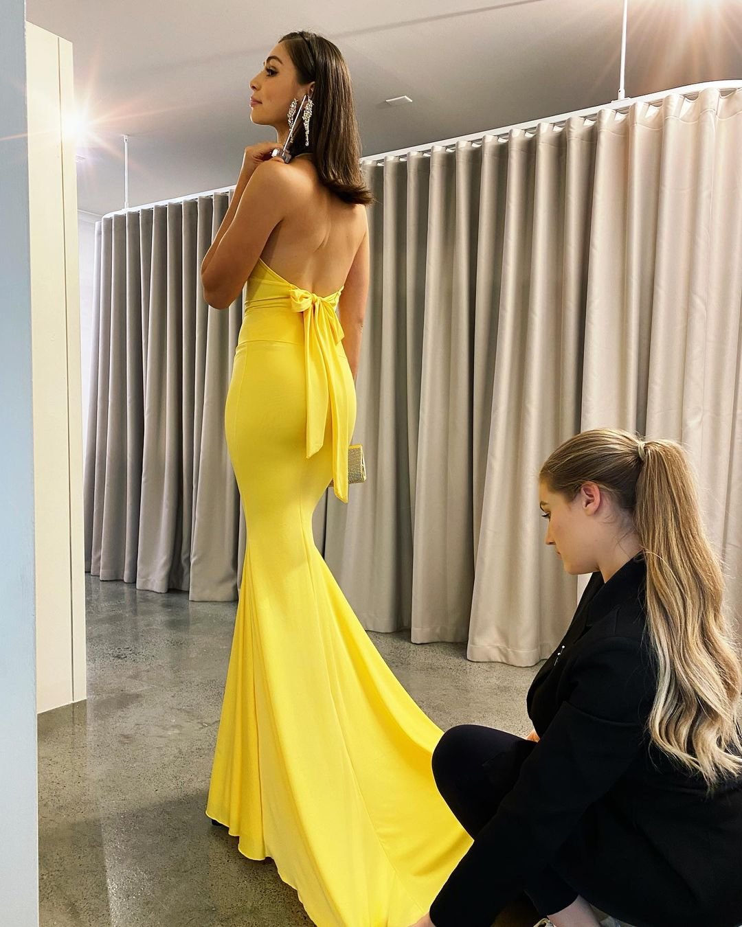 Yellow Backless Mermaid Evening Dress PD0134