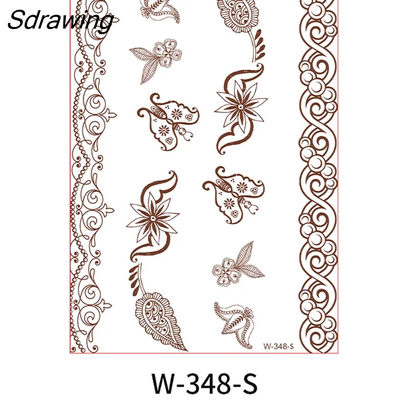 Sdrawing Henna Lace Temporary Tattoo Sticker Butterfly Mehndi Flower Fake Tattoo for Women Feather Flora Sexy Henna Design Stickers