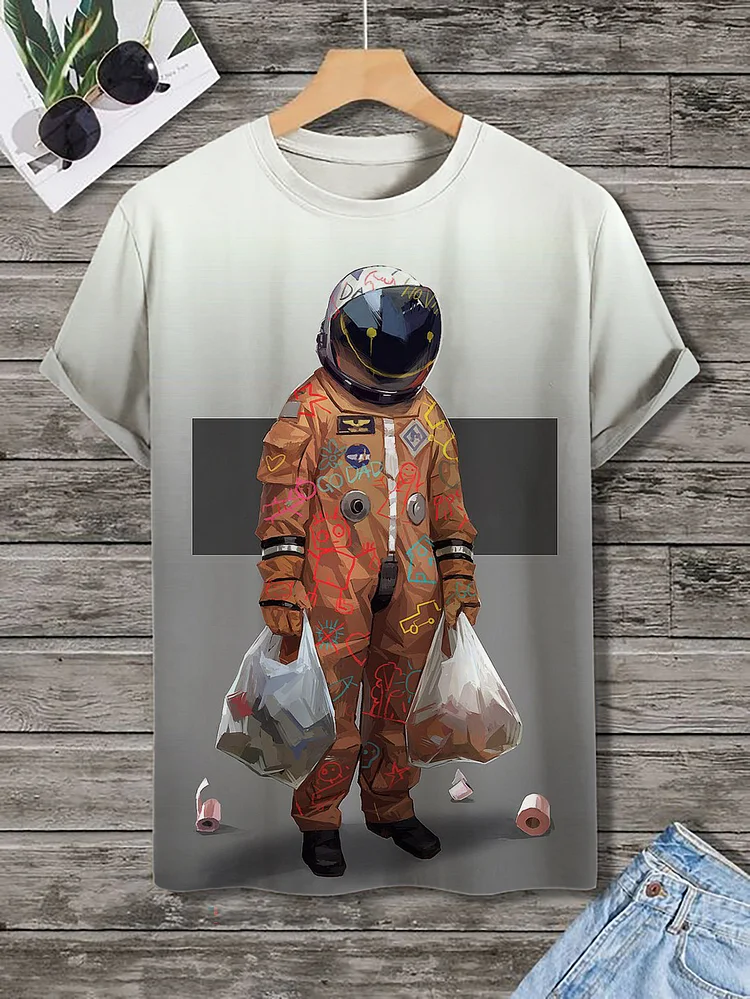 Men's Graffiti Astronaut Illustration Print Casual T-Shirt