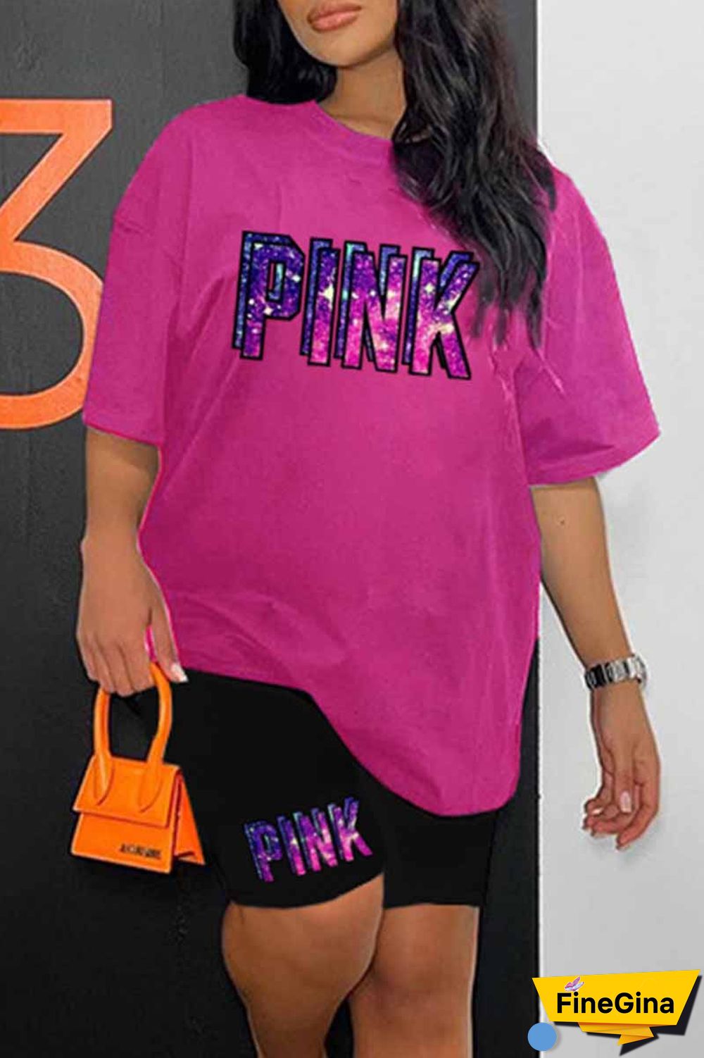 Blue Casual Print Letter O Neck Short Sleeve Two Pieces