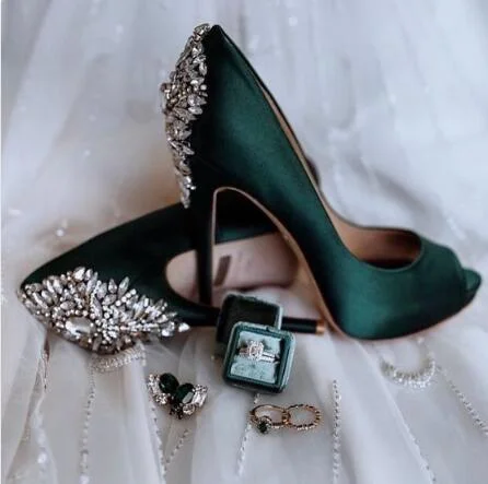 Custom Made Black Satin Prom Pumps with Rhinestones Vdcoo