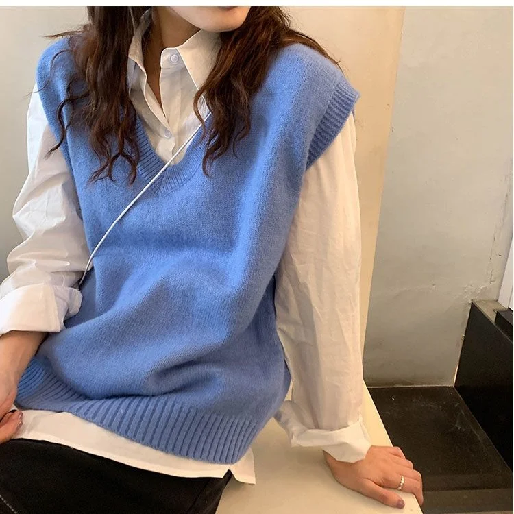 Solid Women Sweater Vest Pullover Japanese Style Ulzzang Fresh Lovely Students High Quality Leisure Loose All Match Trendy Girls