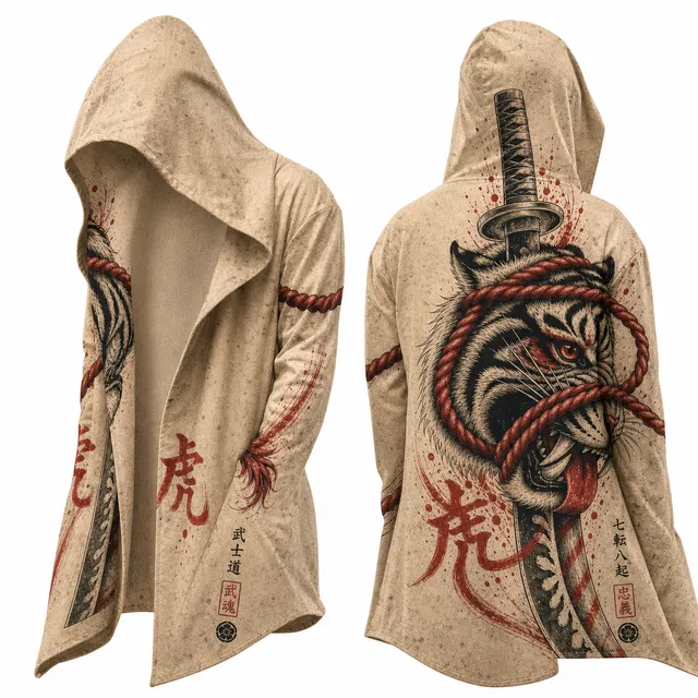 Techwear Japanese Ink Serpent Hooded Cloak Jacket