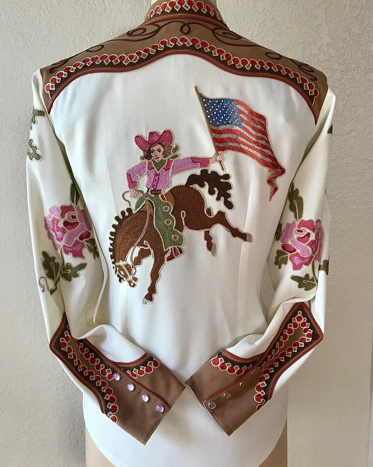 Women's Vintage Embroidered Western Print Shirt