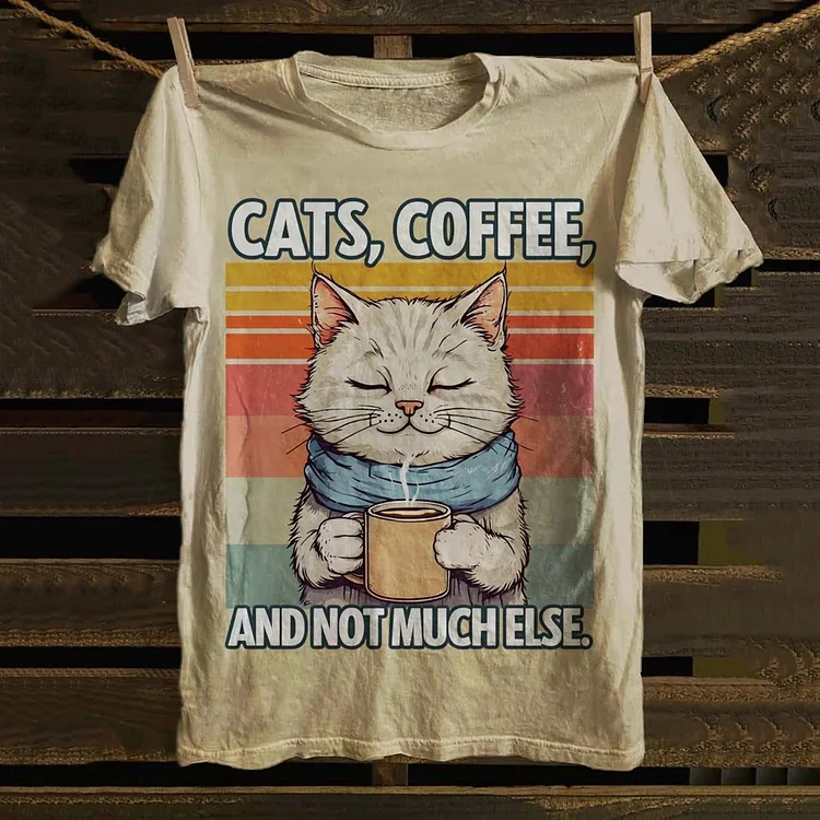 Women's Cat Coffee Print Casual Short Sleeve T-shirt