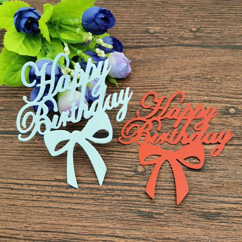 AOKEDIY Happy birthday with bow Metal Cutting Dies Stencil Scrapbooking Photo Album Card Paper Embossing Craft DIY Die Cut