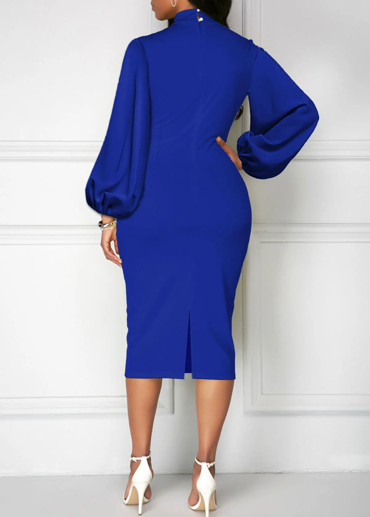 Bowknot Neck Lantern Sleeve Sheath Dress