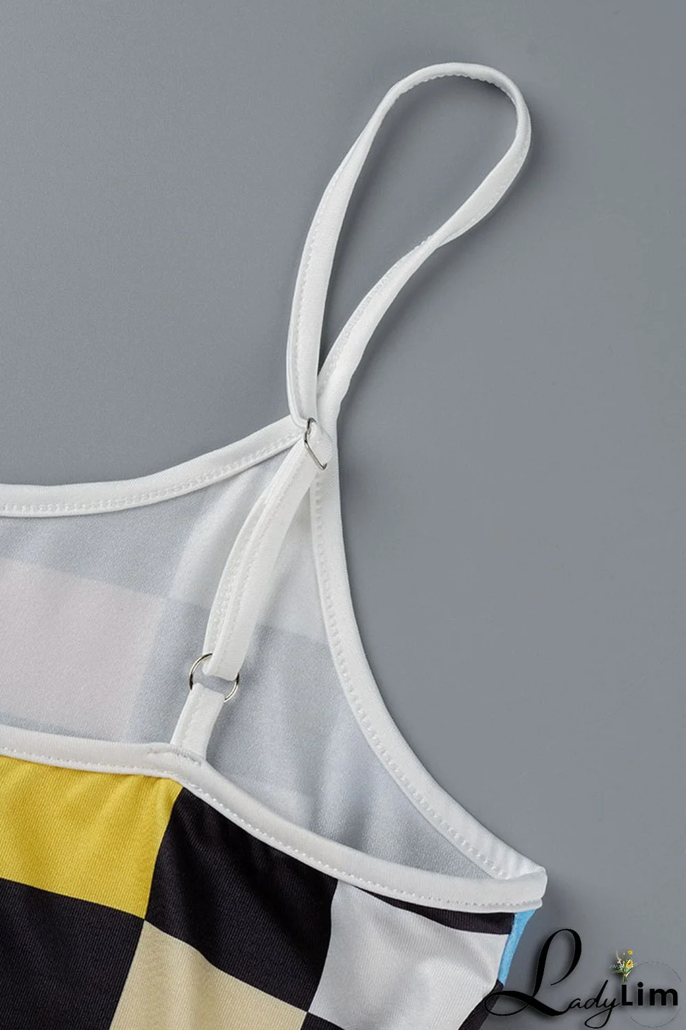 Rose Red Sexy Plaid Print Patchwork Spaghetti Strap Sling Dress Dresses