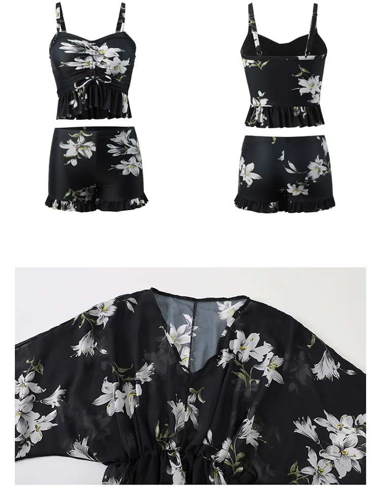 Three Piece Floral Swimsuit-Look Slimmer