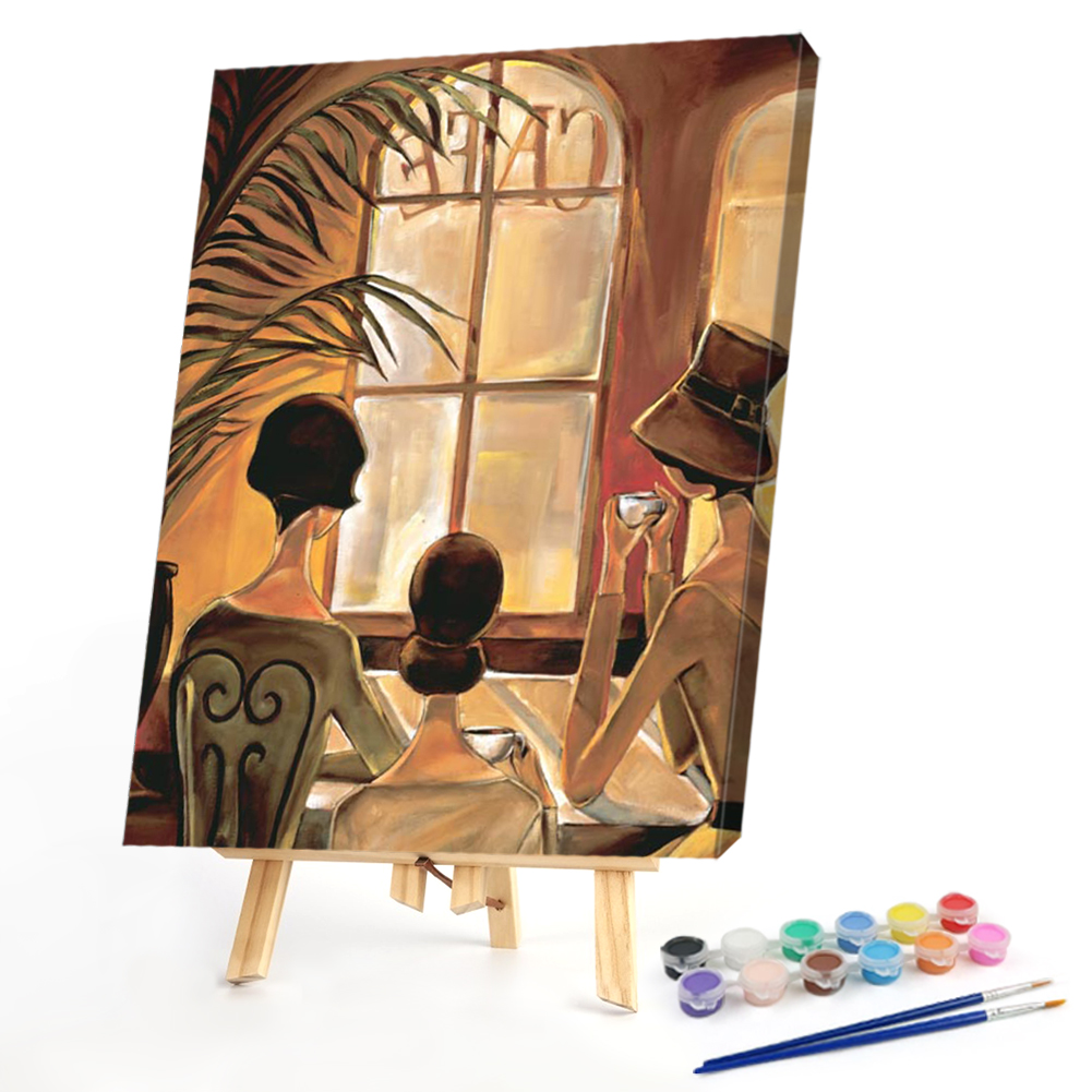 

40*50CM - Paint By Numbers - Girl Drinking Coffee, 501 Original