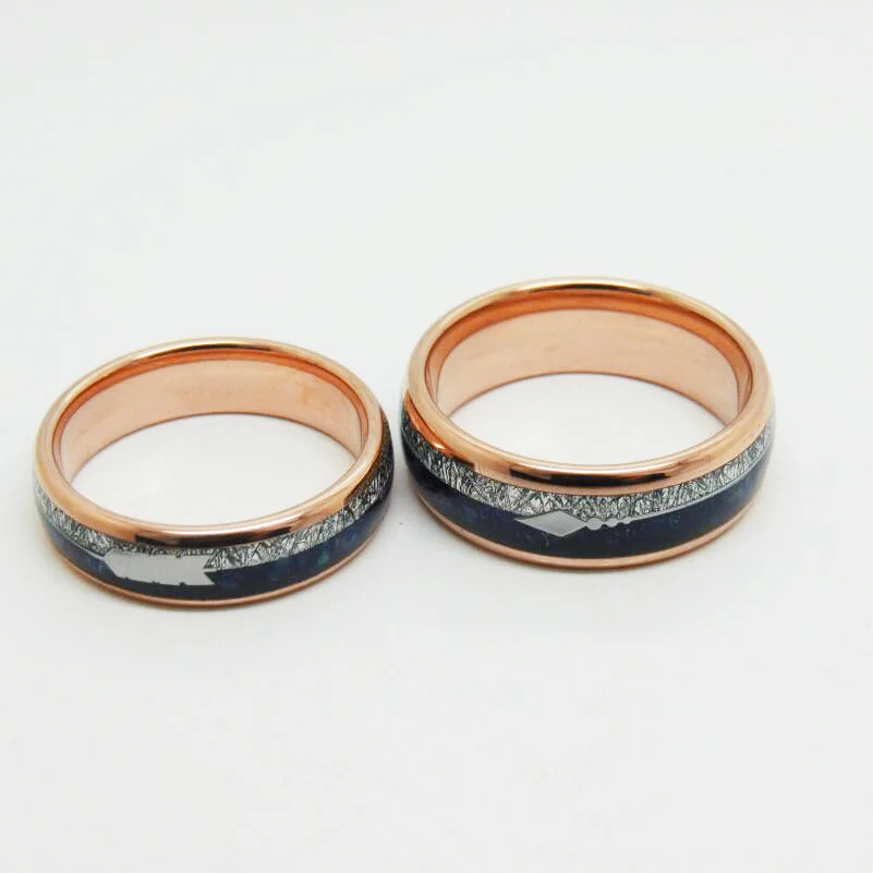 6MM 8MM Full Arc Electric Gold Inlaid With Blue Lapis Lazuli Silver Wire Clip Silver Arrow Wedding Comfort Fit Couple Rings