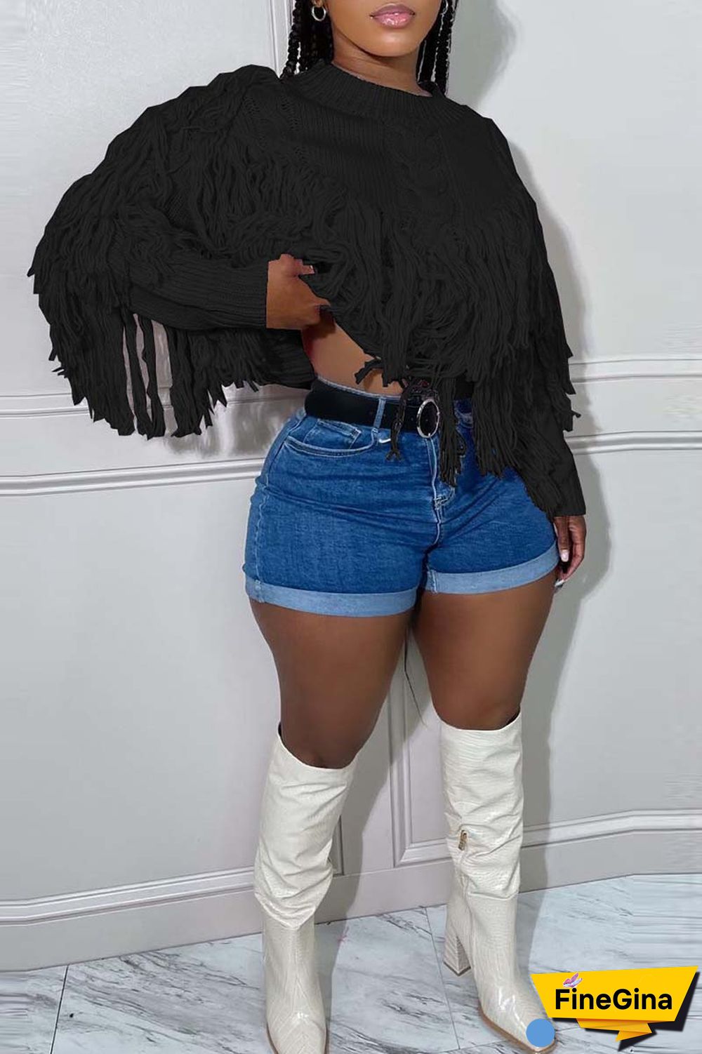 Pink Casual Solid Tassel O Neck Tops