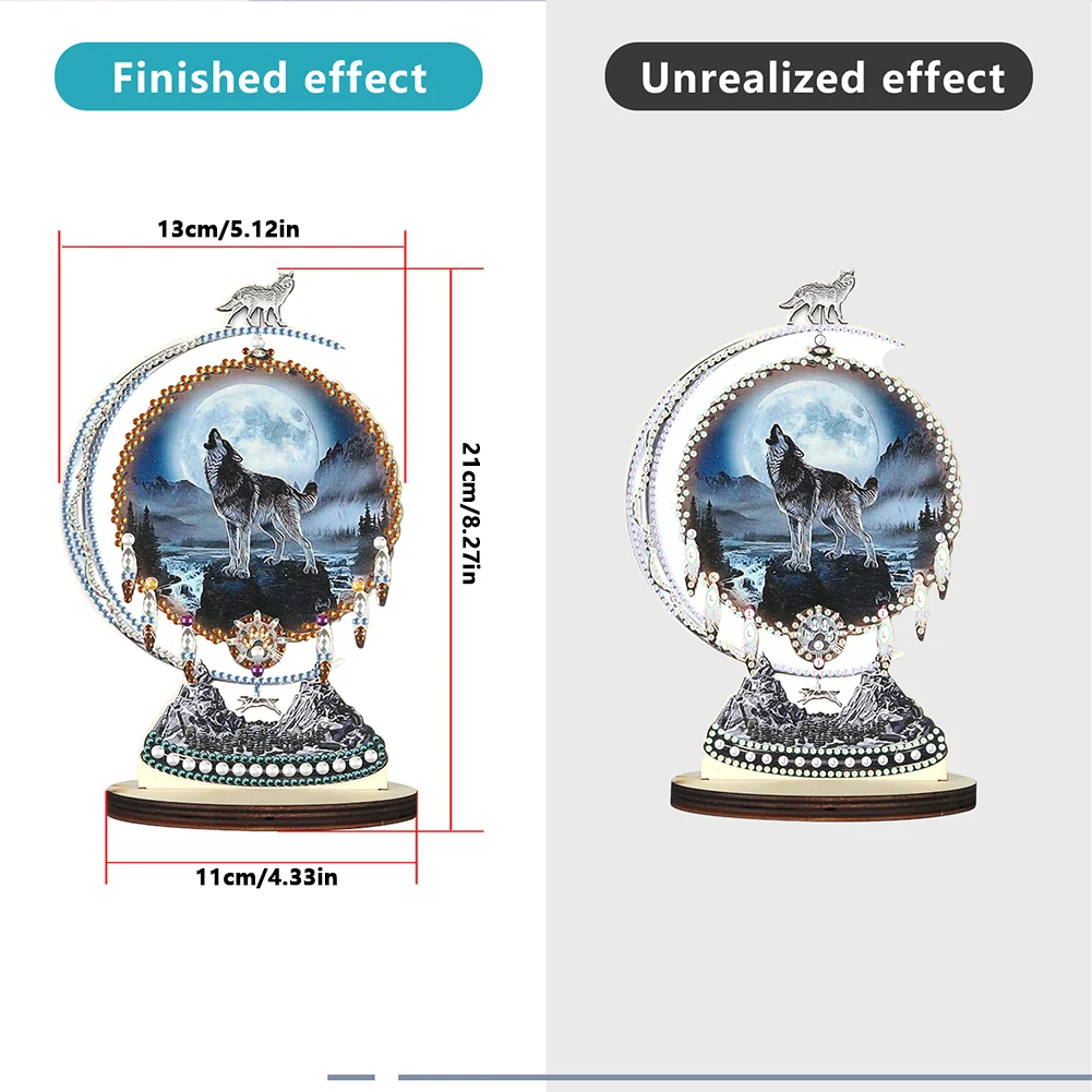 DIY Crystal Diamond Ornament Handmade Dreamcatcher Wolf Kids Gift(Single Side)