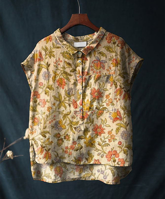 Vintage Cotton and Linen Short-sleeved Casual Shirt