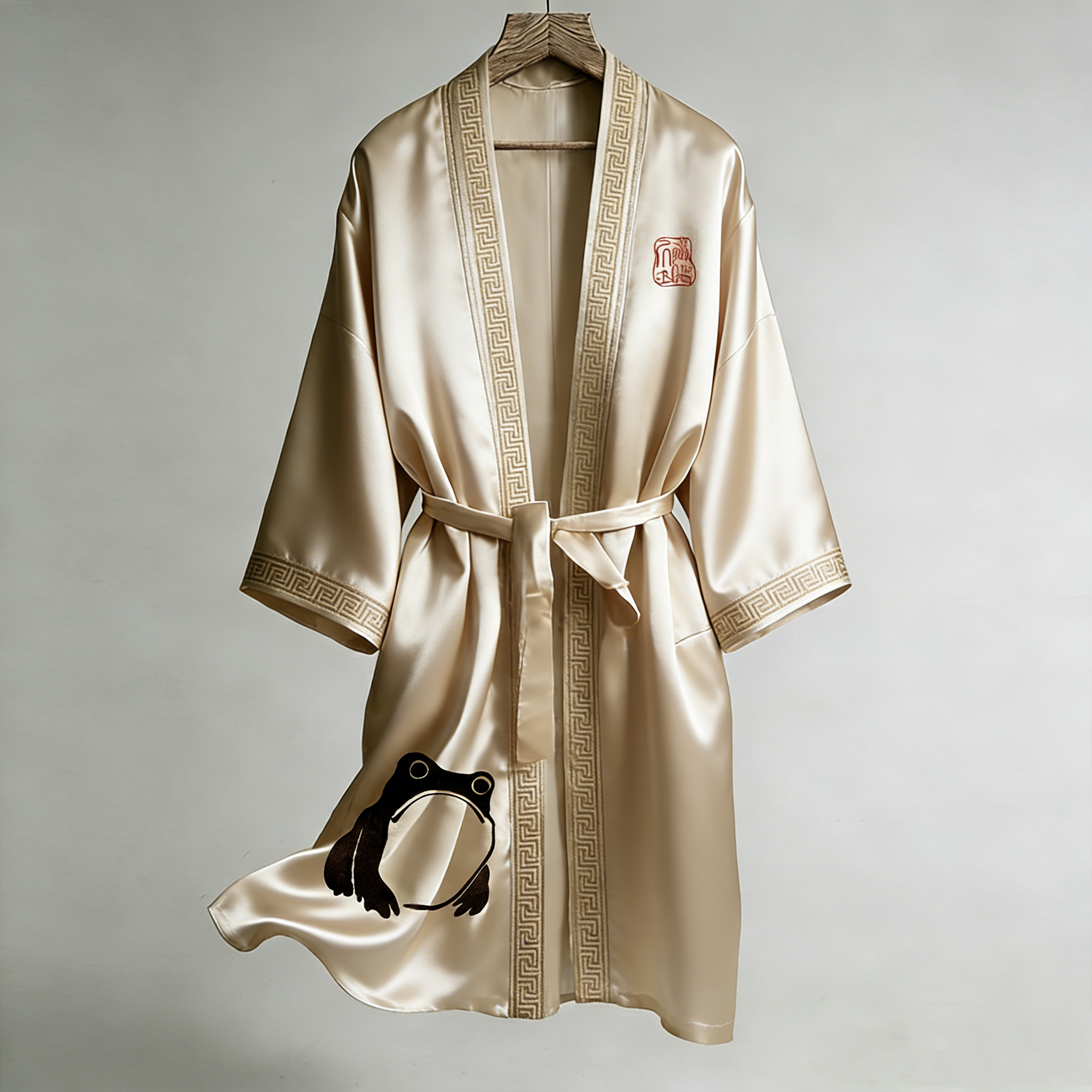 Men's Retro Japanese Frog Pattern Casual Kimono  artssus