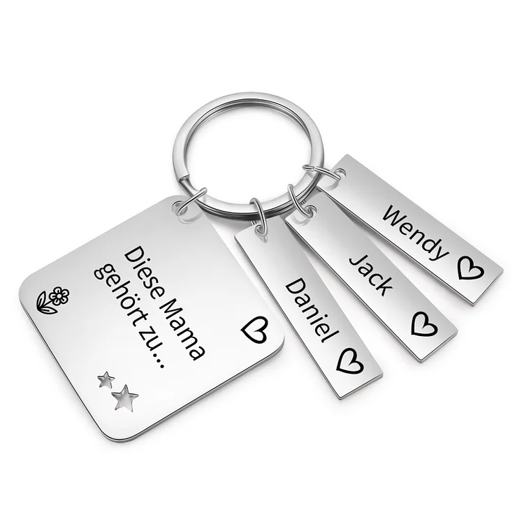 Personalisierte 3 Namen & Text Familie Quadrat Schlüsselanhänger