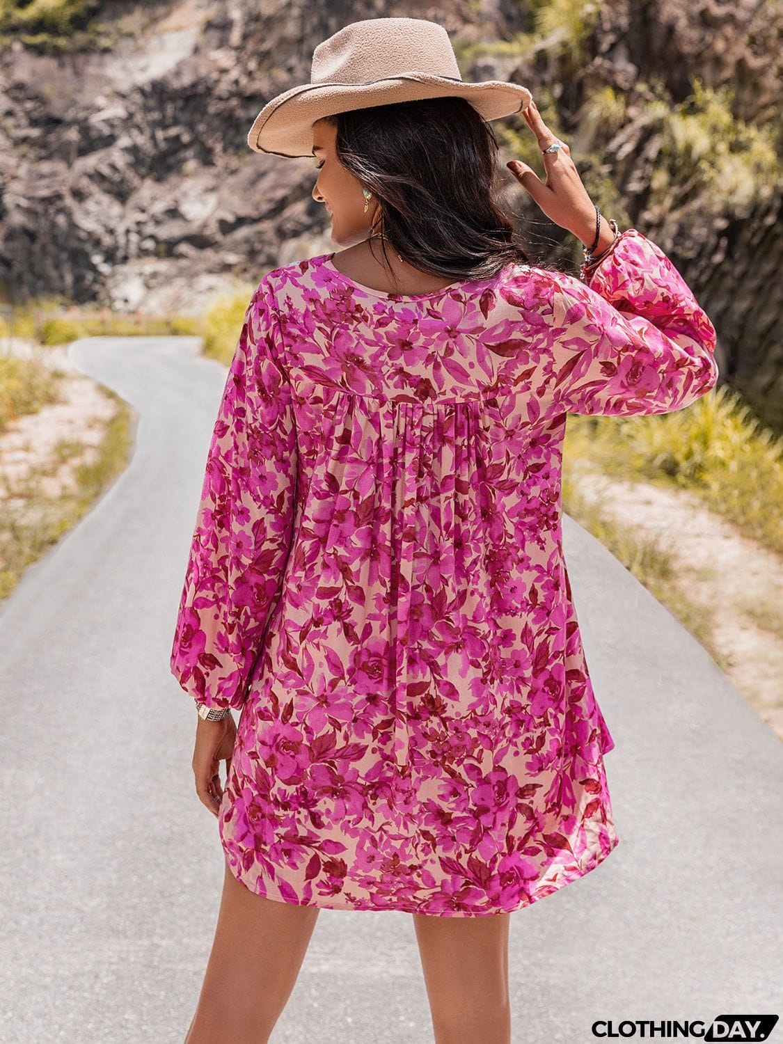 Long Sleeve V-Neck Mini Dress