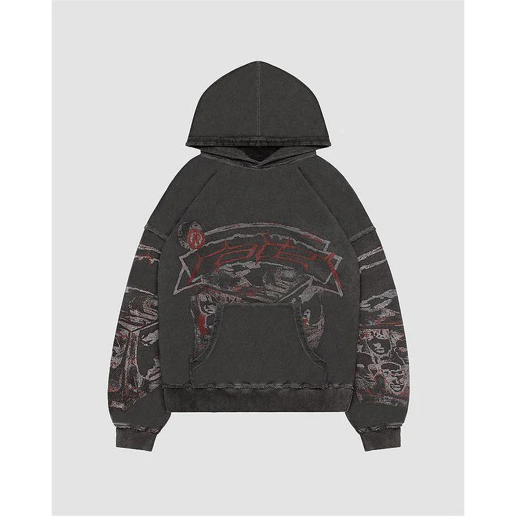 Street Sweatshirt Printed Jacket Casual Hooded Pullover Sweatshirt at Hiphopee