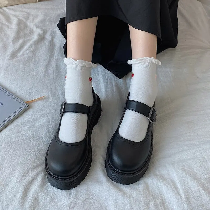 Lolita Shoes Platform Mary Janes Shoes Patent Leather Women Buckle Strap Cosplay Shoe Zapatos Mujer Black  Ladies Dress Shoes