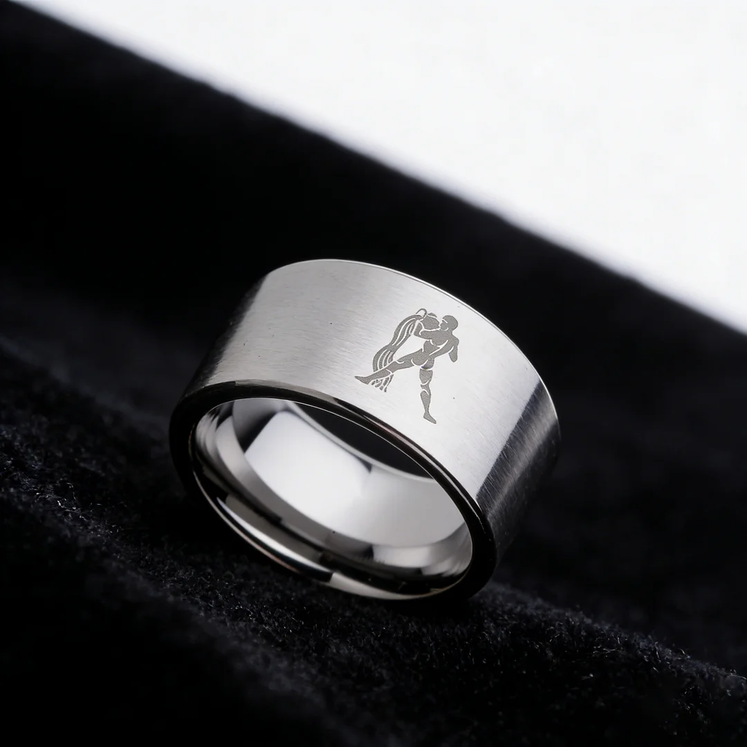 4MM 6MM 8MM 10MM Silver Zodiac Aquarius Laser Couple Wedding Bands Flat Tungsten Carbide Rings for Men and Women