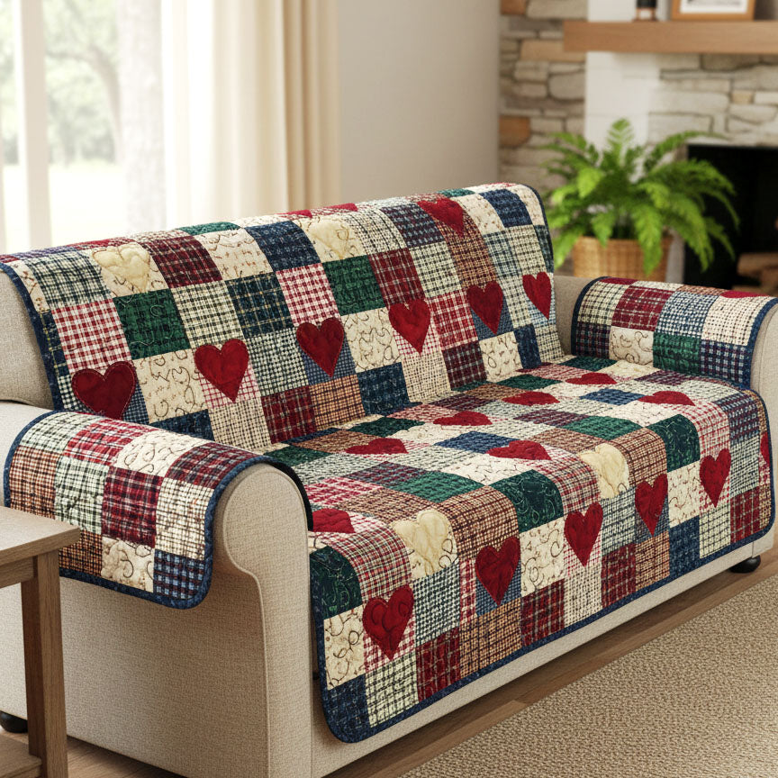 Americana Hearts Quilted Sofa Cover NCU0TV1488 everthome