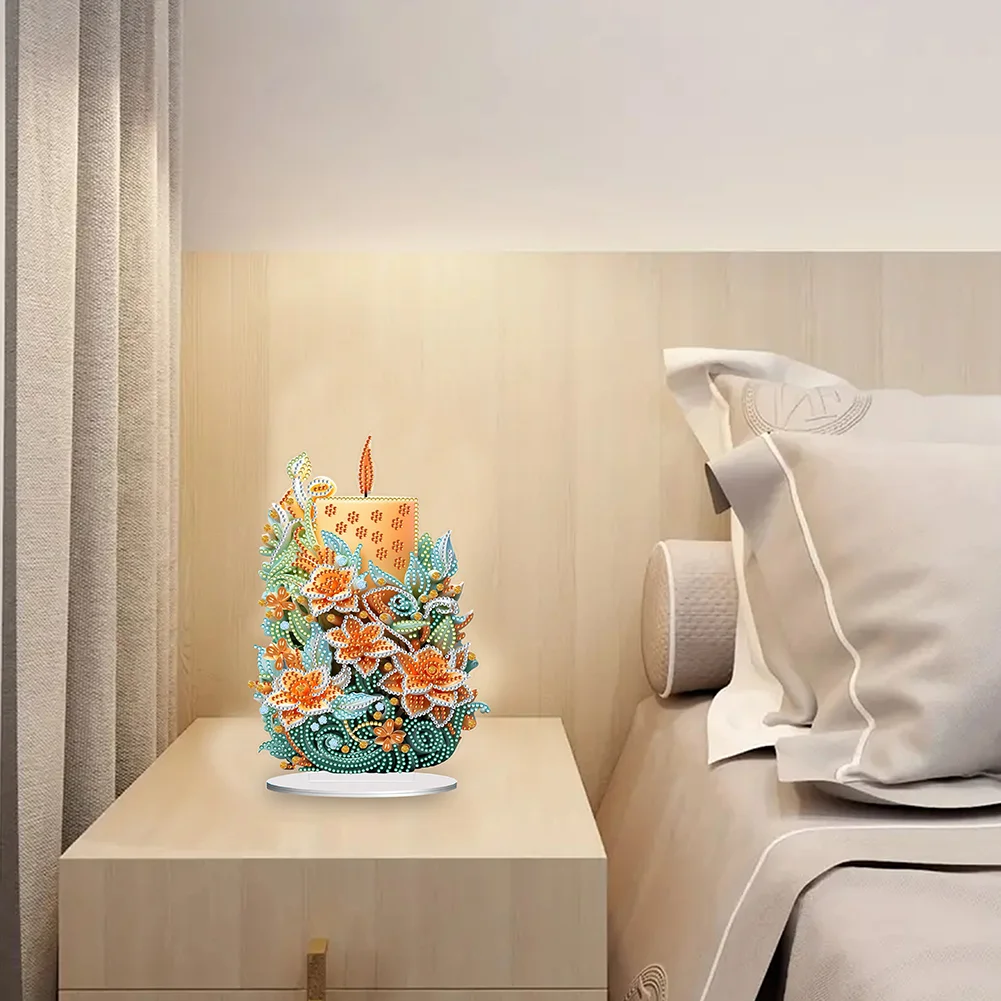 DIY Flowers Candle Acrylic Diamond Painting Tabletop Ornaments Kit for Office Desktop Decor