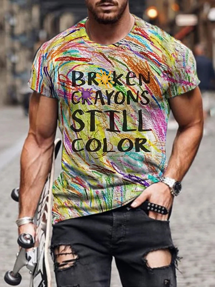 Comstylish Men's Broken Crayons Still Color Print Short Sleeve T-Shirt