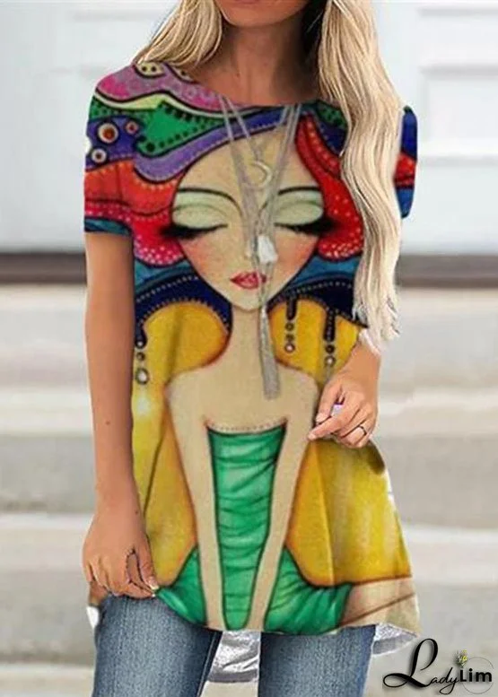 Fashion Grey Comfortable Print Short Sleeve Top