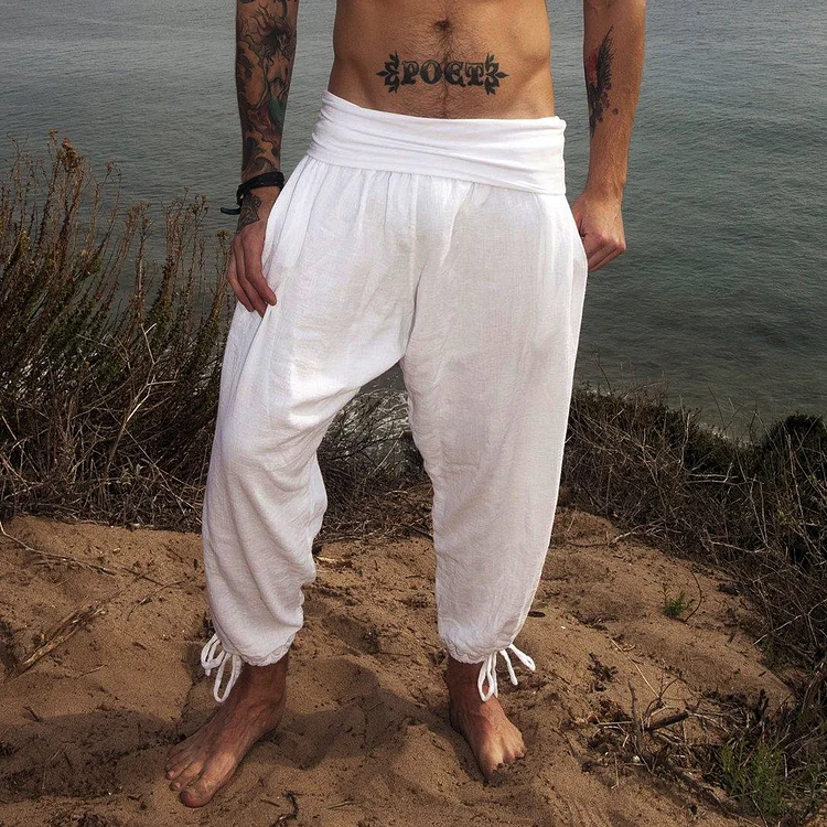 Simple Comfortable Casual Men's Linen Pants Beach Yoga Pants 0708