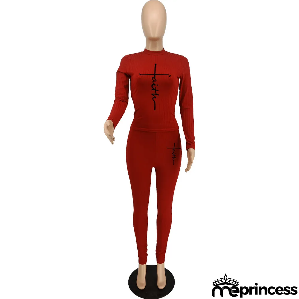 Solid Color Printed Tight-fitting Pit Strip Two-piece Set