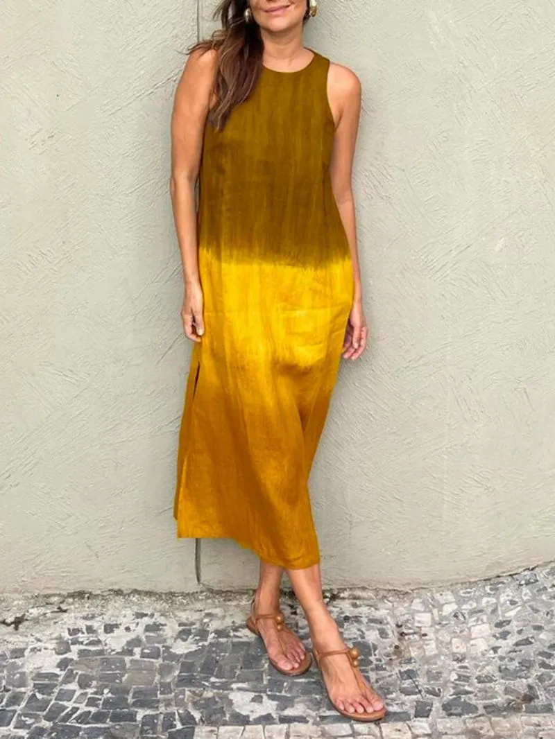 Women's Elegant Casual Sophisticated Cotton Linen Sleeveless Gradient Dress