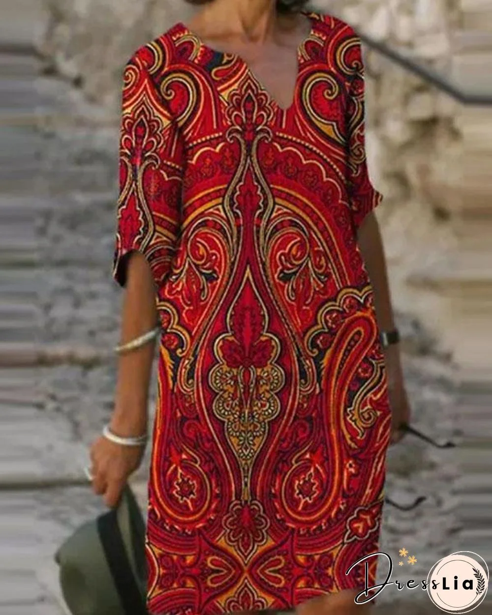 Women Casual Daily Printed Half Sleeve Shift Midi Dress