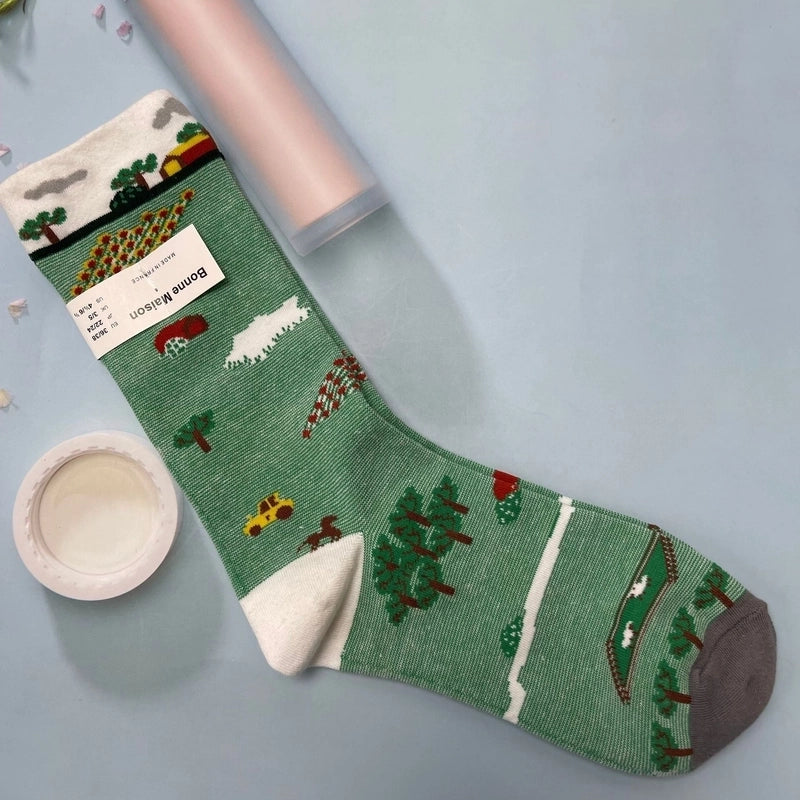 Women’s Minimalist Human Houndstooth Cotton Crew Socks A Pair