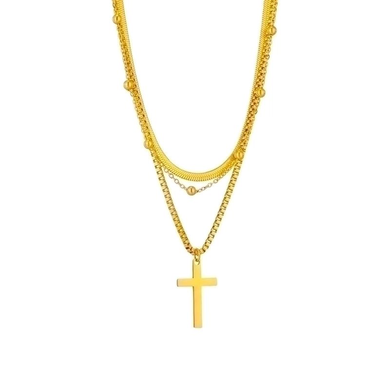 Vintage Style Cross 304 Stainless Steel 18K Gold Plated Gold Plated Stainless Steel Necklaces