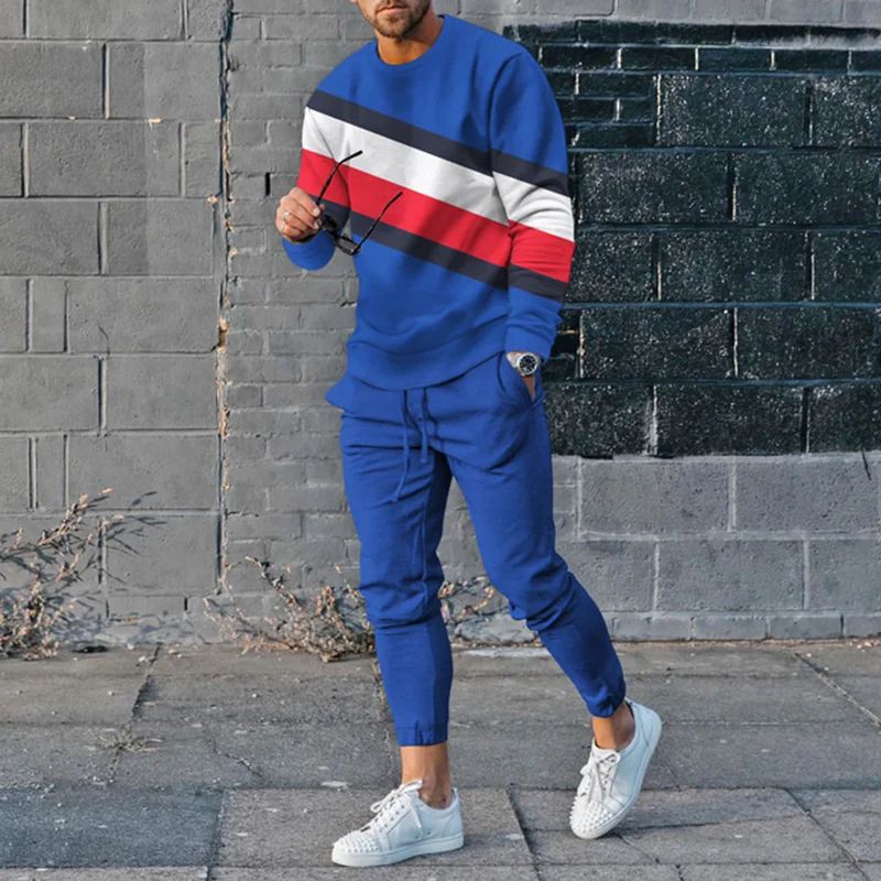 Diagonal Stripe Color Matching Tracksuit Two Piece Set