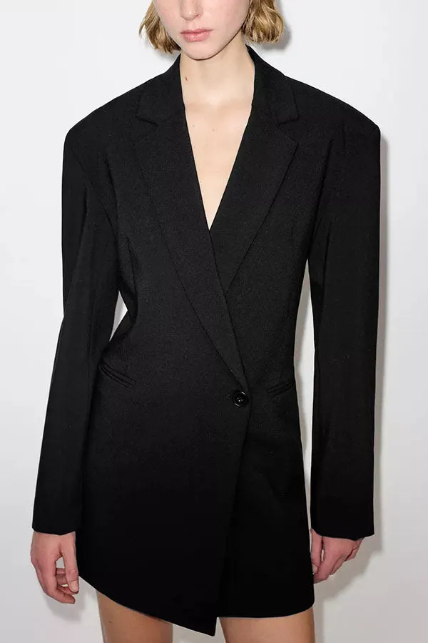 Yulissa Single Button Long Sleeve Fitted Wst Open Back Pocketed Lapel Blazer
