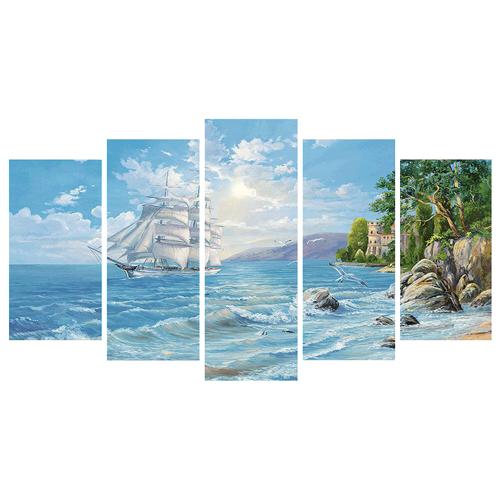 

95*45CM - Multi-picture Square Drill Diamond Painting - 5pcs Sailing Ship, 501 Original
