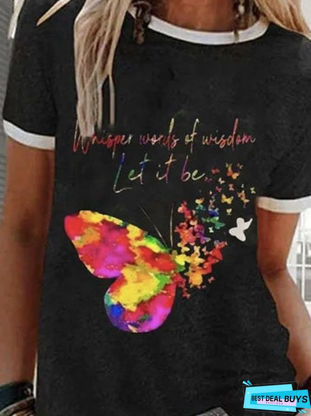 Black Round Neck Short Sleeve Casual T-shirt