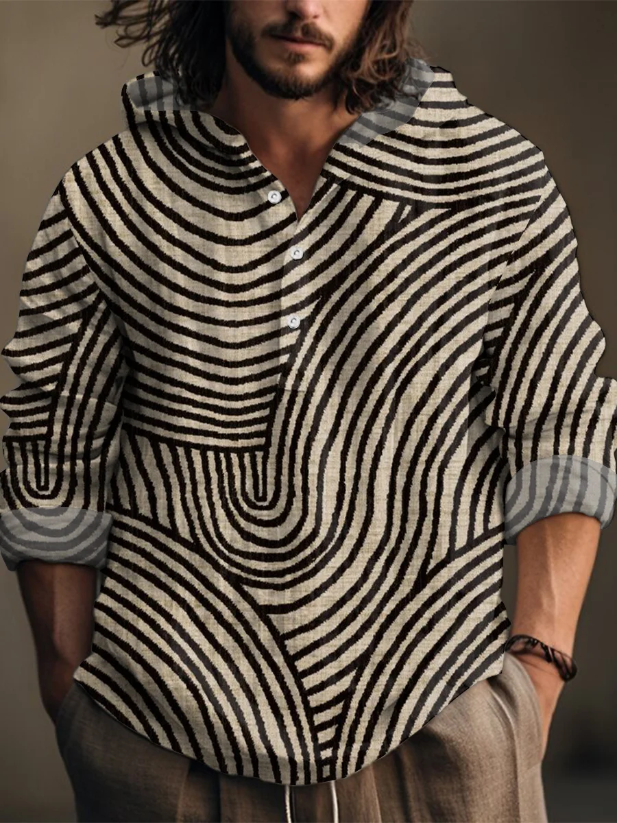 Vintage Round Stripe Print Casual Jacquard Shirt