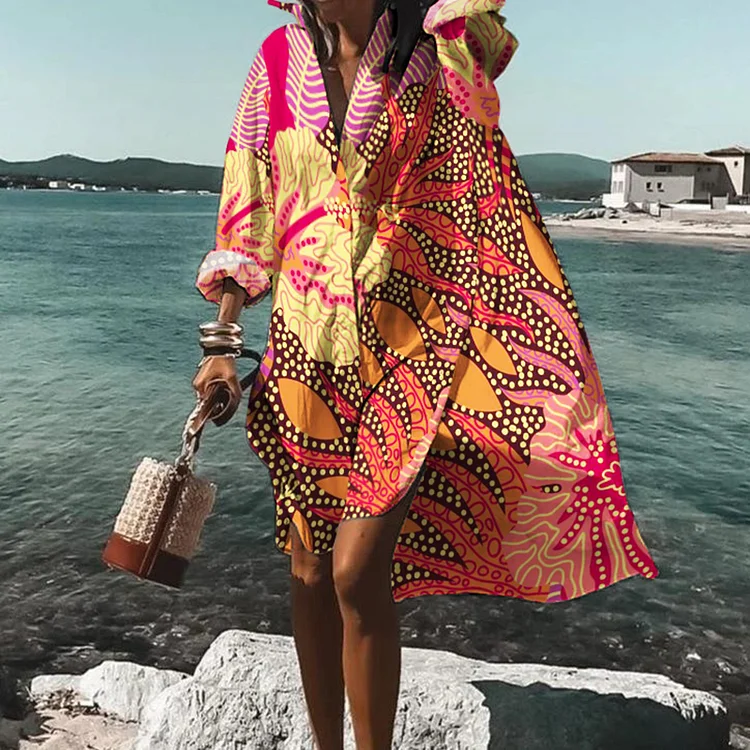Floral-Print Loose Resort Midi Dress