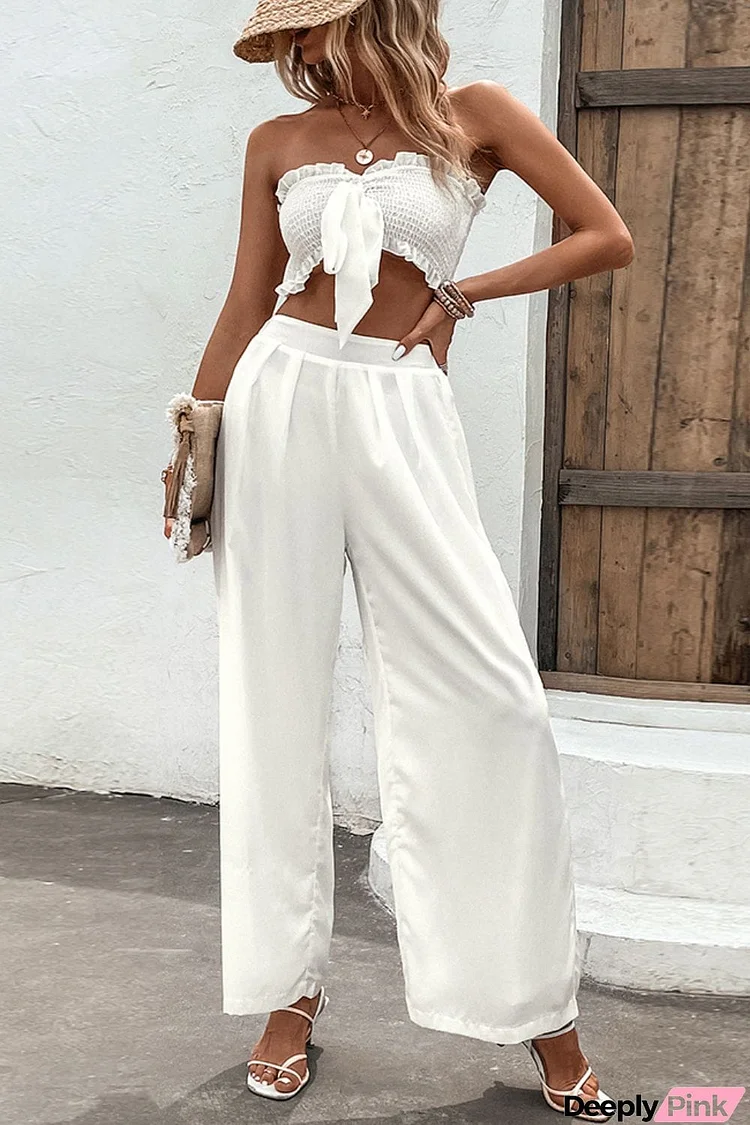 Smocked Tube Top and Wide Leg Pants Set