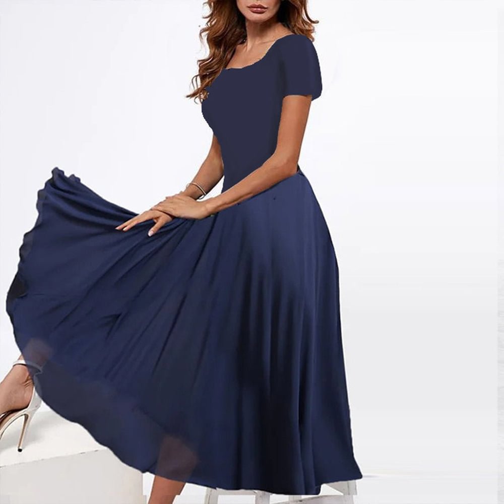 Classy Plain Short Sleeve Midi Dress