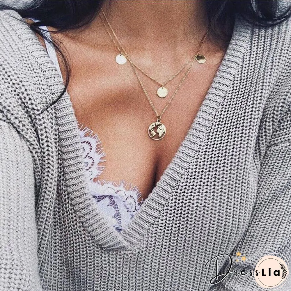 Multilayer Moon Alloy Metal Disc Gold Pendant For Women New Trend Female Jewelry Collar