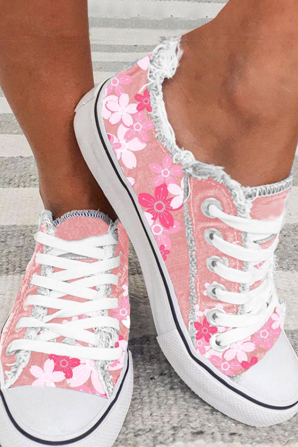 Cherry Blossom Lace Up Canvas Shoes