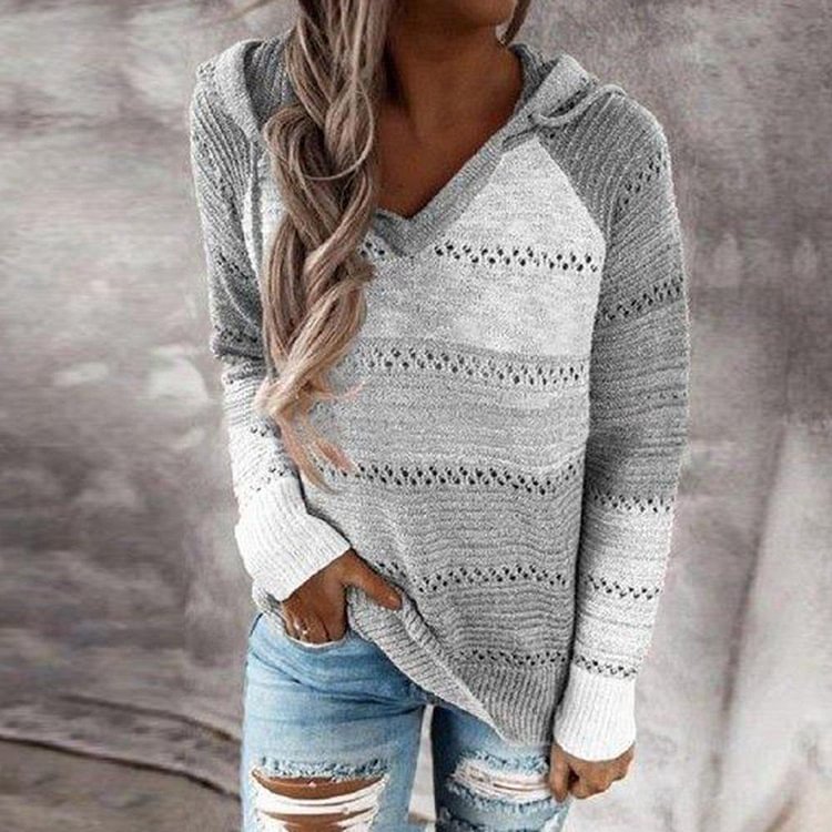 Comfy Color Block Print Long Sleeve Sweater