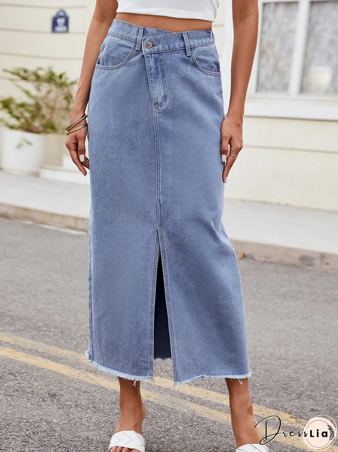 Slit Asymmetrical Waist Denim Skirt