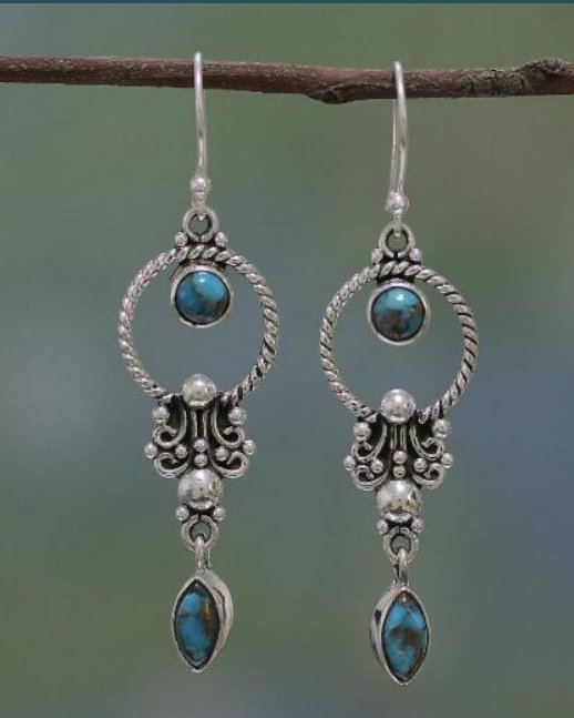 Vintage Inlaid Turquoise Drop Earrings